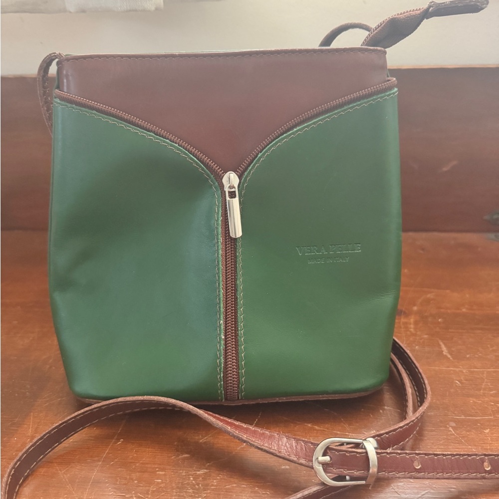 Vera Pelle Two-Tone Green and Brown Small Shoulder Bag